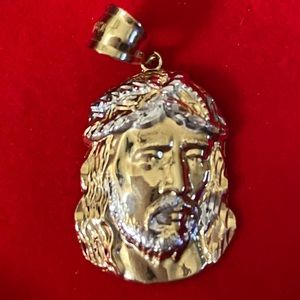 10k SOLID WHITE/YELLOW GOLD JESUS PENDANT